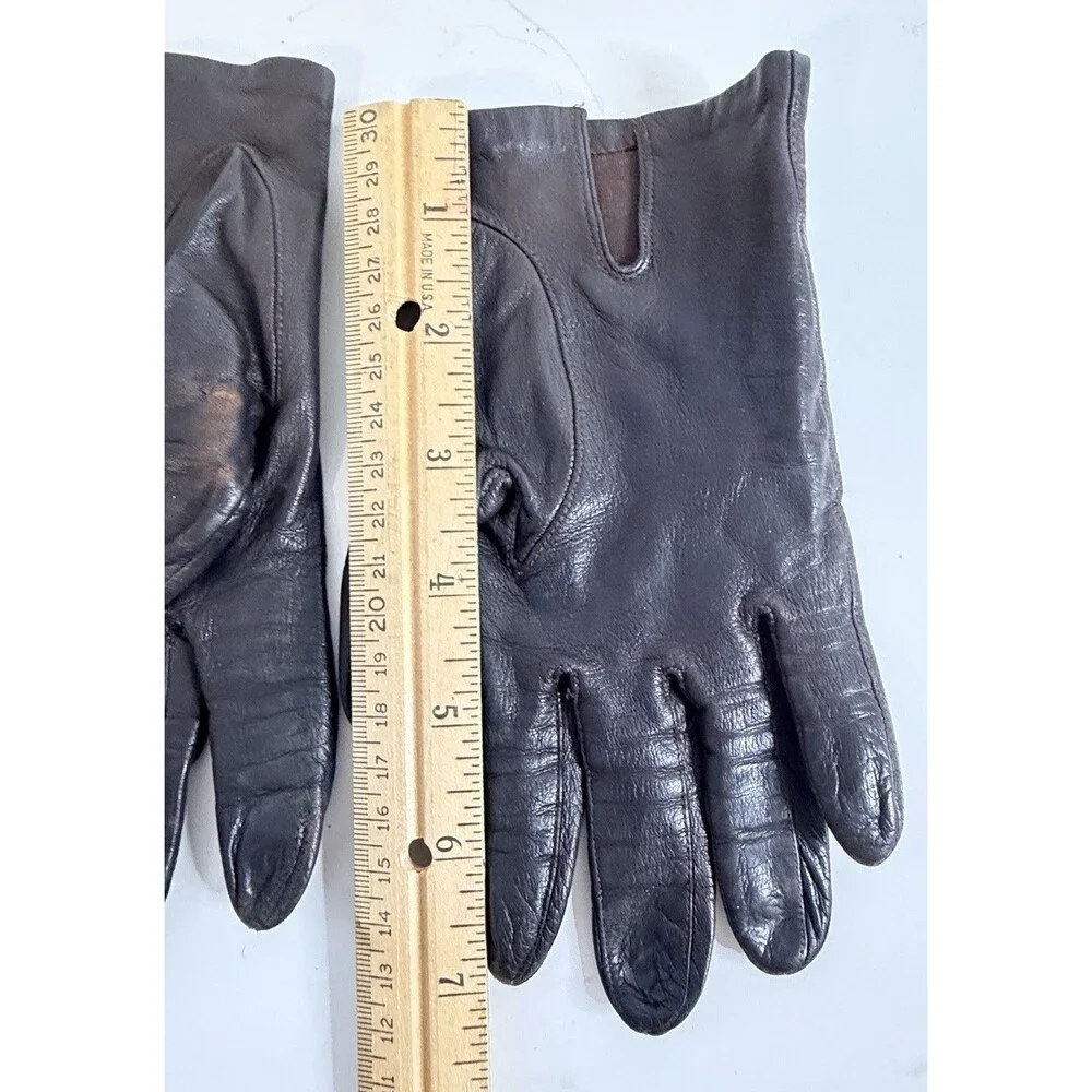 Black Size 7 Women’s Leather Gloves Silk Lining Made In Philippines Black